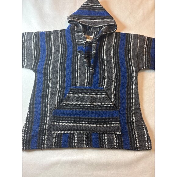 Earth Rogz Medium Mexican Baja Hoodie Sweatshirt Striped Pullover With Kangaroo - Picture 3 of 13